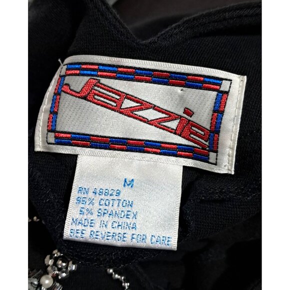 Y2K Bejeweled Bodysuit Womens M Black Long Sleeve Scalloped Neck & Snap Closure - Picture 2 of 8